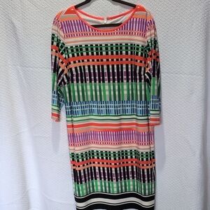 Eliza J Orange and Green Raglan Sleeve Sheath Dress